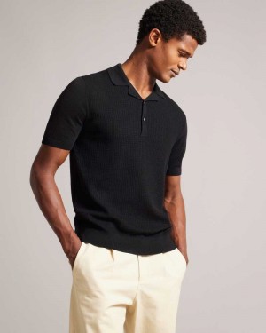 Black Ted Baker Adio Short Sleeve Textured Polo Shirt | US0000485