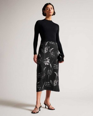 Black Ted Baker Alettaa Knit Bodice Slip Skirt Dresses | US0000063