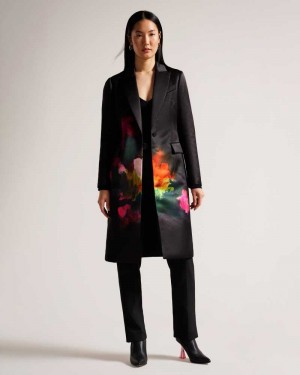 Black Ted Baker Anastay Single Breasted Midi Length Coat Coats | US0000221