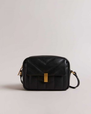 Black Ted Baker Ayalily Leather Puffer Crossbody Bag | US0001370