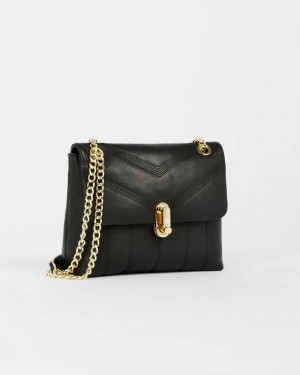 Black Ted Baker Ayalina Leather Quilted Mini Crossbody Bag | US0001359