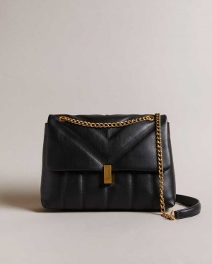 Black Ted Baker Ayasie Leather Puffer Crossbody Bag | US0001255