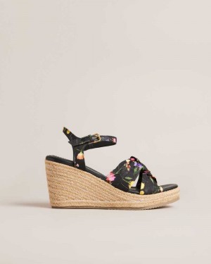 Black Ted Baker Cardone Floral Espadrille Platform Sandals | US0002152