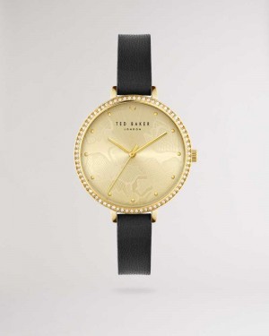 Black Ted Baker Chessa Crystal Embellished Watch With Vegan Leather Strap | US0002050