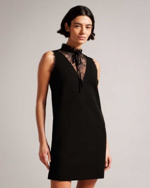 Black Ted Baker Chharis Shirt Dresses With Lace Panels | US0000083