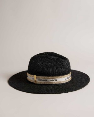 Black Ted Baker Clairie Straw Fedora Hats | US0001706