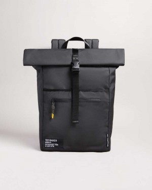 Black Ted Baker Clime Rubberised Rolltop Backpack | US0001240