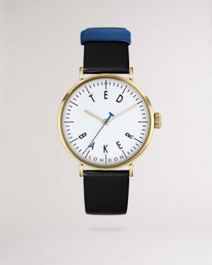 Black Ted Baker Cloque Metallic And Leather Watch | US0001958