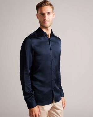 Black Ted Baker Corato Long Sleeve Lustrous Shirt | US0000622