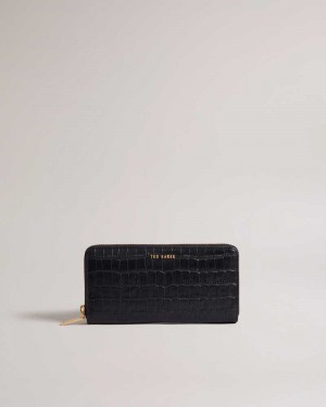 Black Ted Baker Croken Imitation Croc Zip Around Purse Purses | US0001439