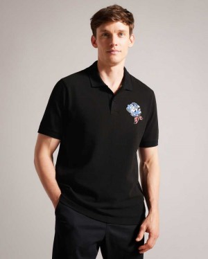 Black Ted Baker Crownn Short Sleeve Coronation Polo Shirt | US0000496