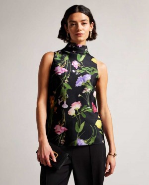 Black Ted Baker Demitri Floral Cowl Neck Top | US0001060