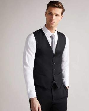 Black Ted Baker Dundews Slim Black Twill Suit Waistcoat | US0000777