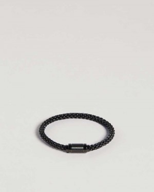 Black Ted Baker Duran Leather Woven Bracelet | US0001960