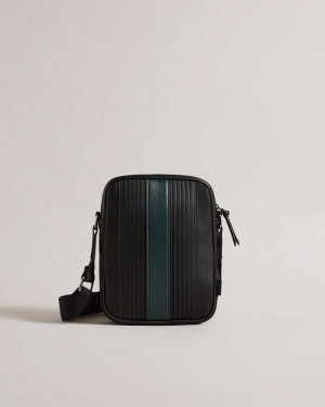 Black Ted Baker Everton Large Striped PU Flight Bag | US0001295