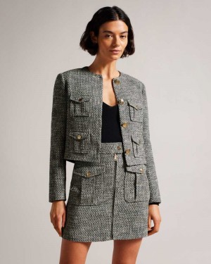 Black Ted Baker Faraae Cropped Boucle Jacket | US0000762