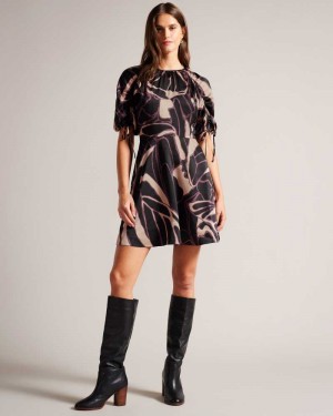 Black Ted Baker Gilliaa Abstract Print Mini Dresses | US0000077