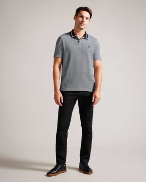 Black Ted Baker Ginald Short Sleeve Herringbone Stitch Zip Polo | US0000529