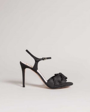 Black Ted Baker Heevia Moire Satin Bow Heeled Sandals | US0002144