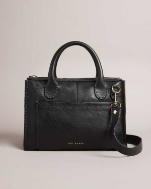 Black Ted Baker Hickory Stitching Detail Wide Tote Bag | US0001306