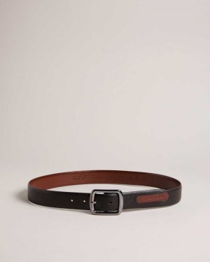 Black Ted Baker Jaims Contrast Detail Leather Belt | US0001638