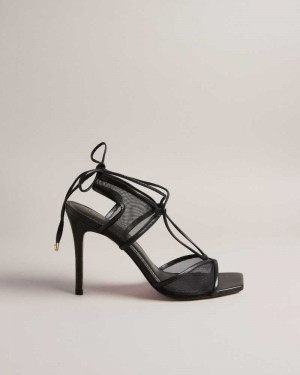 Black Ted Baker Junera Mesh Tie Strap Sandals | US0002117