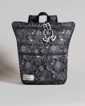 Black Ted Baker Karev Scribble Printed Nylon Backpack | US0001245