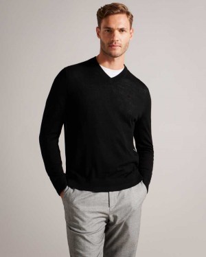 Black Ted Baker Lambeh V-Neck Merino Wool Jumper | US0000397