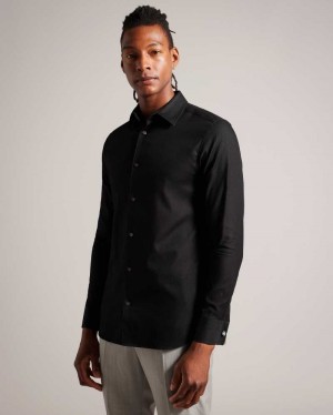 Black Ted Baker Lecce Long Sleeve Textured Stripe Shirt | US0000642