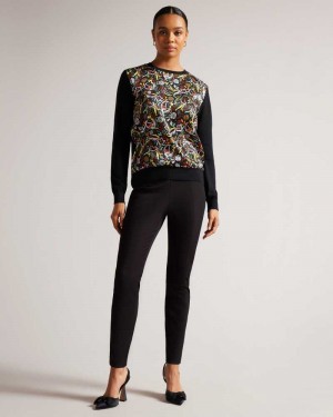 Black Ted Baker Liroi High Waisted Trousers With Faux Poppers | US0001110