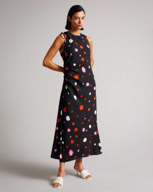 Black Ted Baker Lizzzee Ruched Side Detail Midi Dresses | US0000169