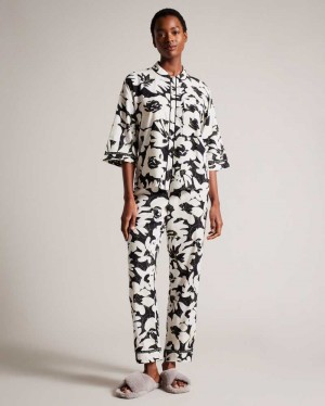 Black Ted Baker Lupita Floral Button Through Pyjama Set | US0000458