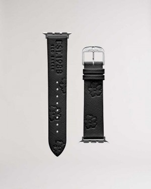 Black Ted Baker Melanib Leather Magnolia Apple Watch Strap | US0002051