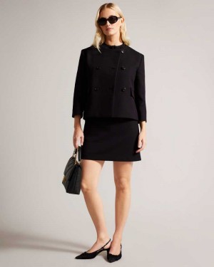 Black Ted Baker Molleia Double Breasted Cropped Coat | US0000795