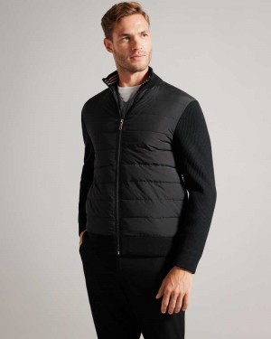 Black Ted Baker Oberan Long Sleeve Quilted Funnel Neck Jacket Jackets | US0000254