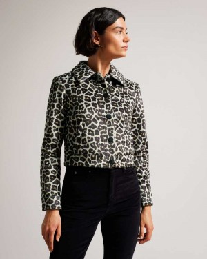 Black Ted Baker Pelham Cropped Leopard Print Jacket Jackets | US0000259