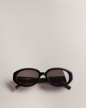 Black Ted Baker Pennyie Oval Frame Sunglasses | US0001978