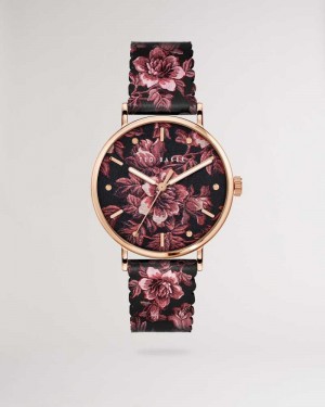 Black Ted Baker Phylli Glitched Floral Printed Watch | US0002034