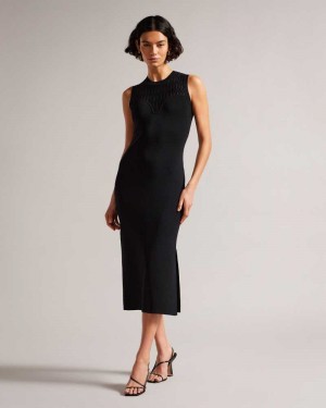 Black Ted Baker Polyan Stitch Detailed Bodycon Dresses | US0000006