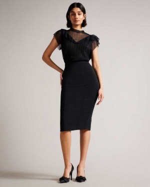 Black Ted Baker Raees Pintuck Detail Pencil Skirt | US0000712