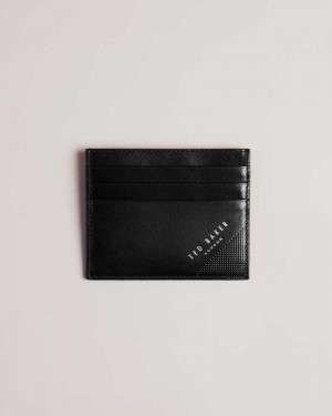 Black Ted Baker Raffle Embossed Corner Leather Card Holder Cardholders | US0001400