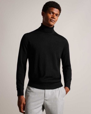 Black Ted Baker Rainger Merino Wool Roll Neck Jumper | US0000354