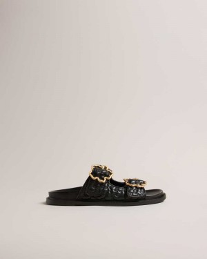 Black Ted Baker Rinnely Quilted Magnolia Buckle Sandals | US0002130