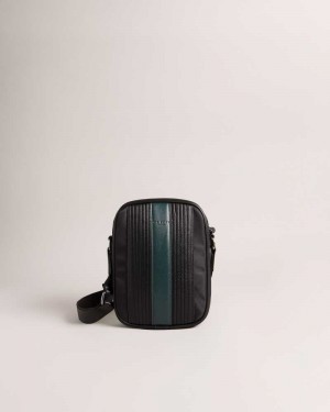 Black Ted Baker Rockie Core Twill PU Striped Large Flight Bag | US0001292