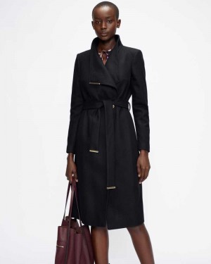 Black Ted Baker Rose Wool Wrap Coat Coats | US0000210