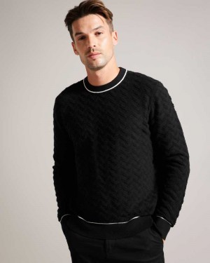 Black Ted Baker Sepal Long Sleeve Chevron Knit Jumper | US0000410