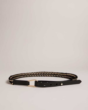 Black Ted Baker Sheema Chain Woven Equestrian Belt | US0001659