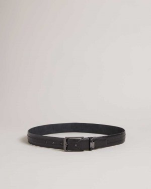 Black Ted Baker Siymon Mixed Texture Leather Belt | US0001603