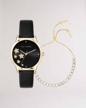 Black Ted Baker Starlit Star Watch And Bracelet Gift Set | US0002064