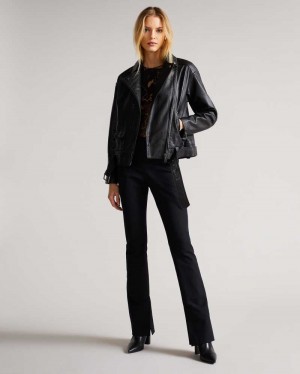 Black Ted Baker Tiano Oversized Biker Jacket Jackets | US0000250